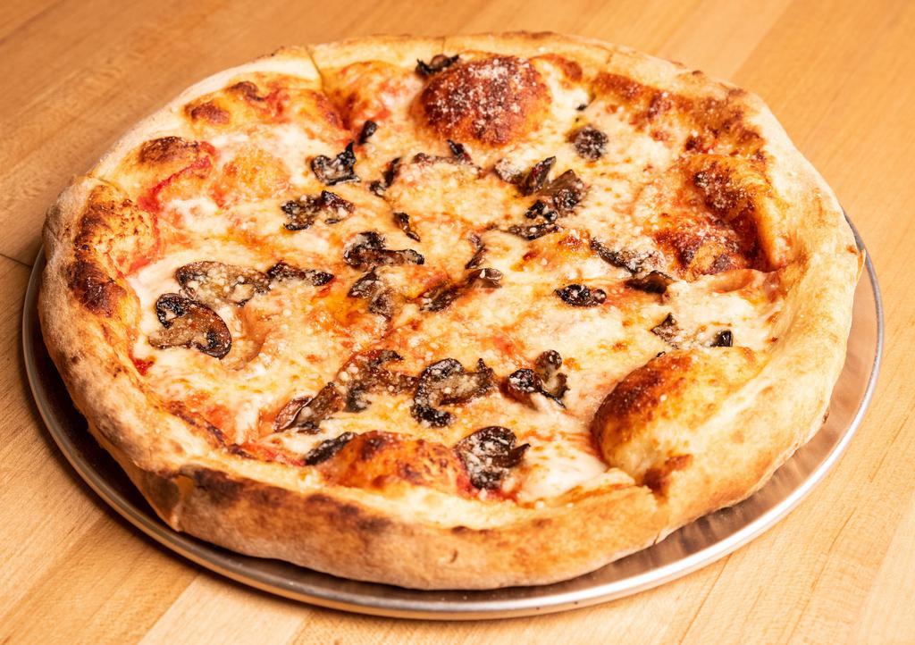 Truffle & Shrooms Pizza · Truffle oil, mushrooms and Parmesan with tomato sauce.