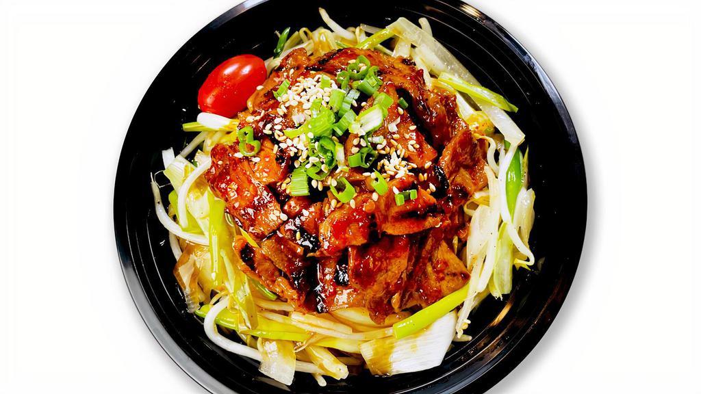 Spicy Pork Bowl · Grilled Spicy Pork with pan-fried vegetables over your choice of rice type (white or white & brown mixed)
