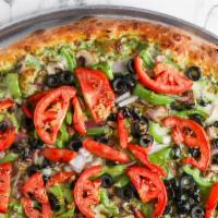 Vegetarian Special · Mushrooms, green peppers, red onions, black olives, tomatoes, garlic.