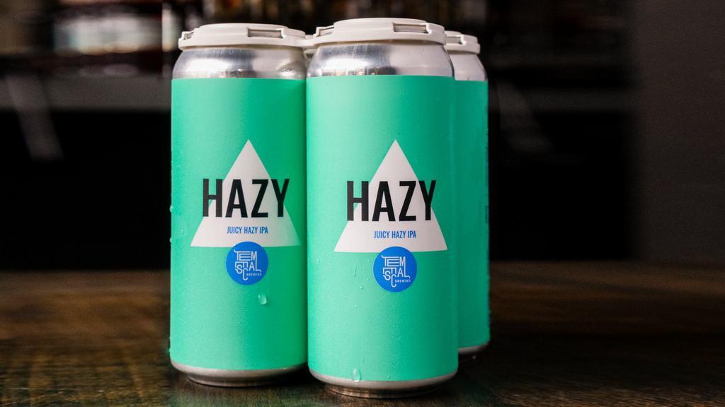 Temescal Hazy IPA (4pk) · Temescal hazy Hazy Juicy IPA - 6.5% Temescal Hazy strikes the right balance of flaked oats and malted wheat creating a lush, fluffy mouthfeel that’s not too heavy. Packed with Mosaic, Simcoe and Citra hops--this is our essential Hazy IPA.