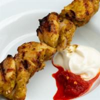 Single Chicken Kebab · One grilled kebab: pieces of Mary's organic chicken leg marinated in turmeric, fenugreek, fe...