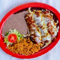 Enchiladas Plate · By far our most popular dish! Three corn tortillas stuffed with your choice of chicken, beef...