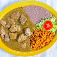 SP Chile Verde · Pork simmered in a house-made spicy green tomatillo sauce.
