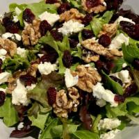 Cranberry Walnut · Mixed greens, dried cranberries, candied walnuts, feta cheese with balsamic vinaigrette dres...