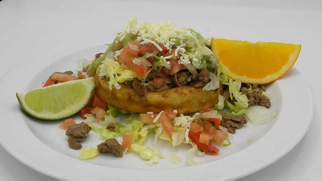 Sopes (Each) · Served with choice of meat, lettuce, guacamole, sour cream, pico de gallo, salsa & cheese.