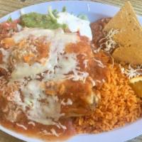 Plato de Chiles Rellenos (2) · Our Chile Relleno is stuffed with cheese coated with a fluffy egg batter and our plate inclu...