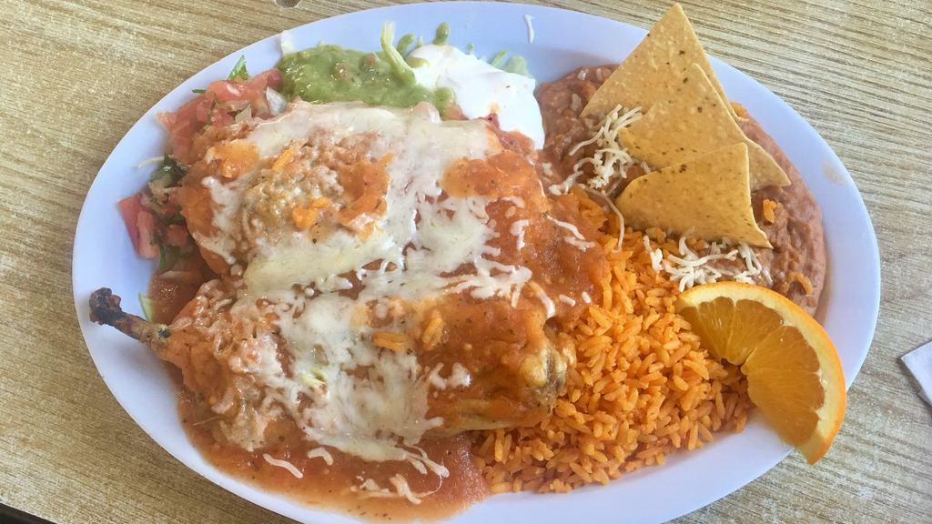 Plato de Chiles Rellenos (2) · Our Chile Relleno is stuffed with cheese coated with a fluffy egg batter and our plate includes 2.