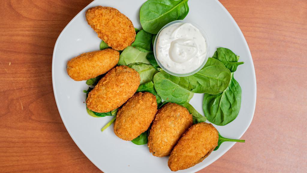 Jalapeno Poppers · (Vegetarian) Fresh jalapenos coated in cream cheese and fried until golden brown.