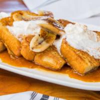 Bananas Foster French Toast · Caramelize banana over a rich french toast
