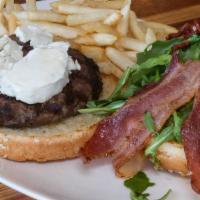 Goat Cheese Burger · Goat Cheese , bacon, arugula, served on a grilled burger bun