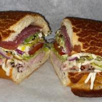 Hot Turkey & Salami · All sandwiches served with mayo mustard lettuce tomato onion pickled peppers and jalapeños.