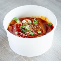Ddukbokki (Bowl) · Spicy rice cakes + fish cakes and boiled egg
