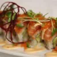 Out of Control · Inside: shrimp tempura and avocado, outside: spicy tuna, salmon, hamachi, tuna, albacore and...
