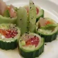 Spring · Inside: tuna, hamachi, sake and avocado, outside: cucumber wrap. no rice.