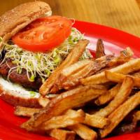 Black Bean & Quinoa · Our house-made black bean and quinoa burger patty with onions, lettuce, tomato, pickles, ket...