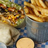 Sw Chicken Wrap · Crispy fried chicken, iceberg lettuce, chopped bacon, tomato & ranch all wrapped up in a flo...