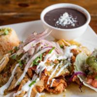 Chicken Chilaquiles Rojos o Verdes Plate · Tortilla chip sautes in a chipotle sauce or tomatillo sauce, onion, cotija cheese and sour c...