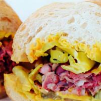 Pastrami Sandwich · Pastrami , pickles, mayo, melted swiss cheese and mustard.