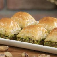 BAKLAVA · Filled with chopped nuts, and sweetened with syrup.