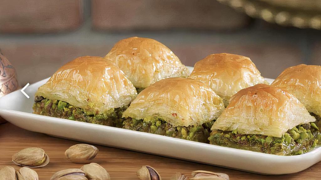 BAKLAVA · Filled with chopped nuts, and sweetened with syrup.