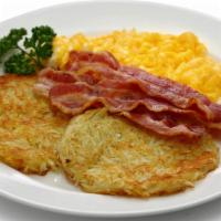 BACON AND EGGS · Bacon and Eggs
Served with two eggs, choice of hash browns or home fries and toast.