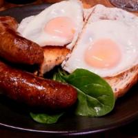 SAUSAGE AND EGGS · Sausage links or Patties 
Served with two eggs, choice of hash browns or home fries and toast.