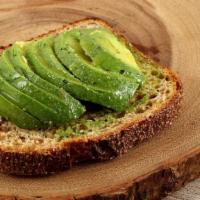 avocado square · toasted whole-grain wheat bread, avocado, olive oil, seasoned sea salt.