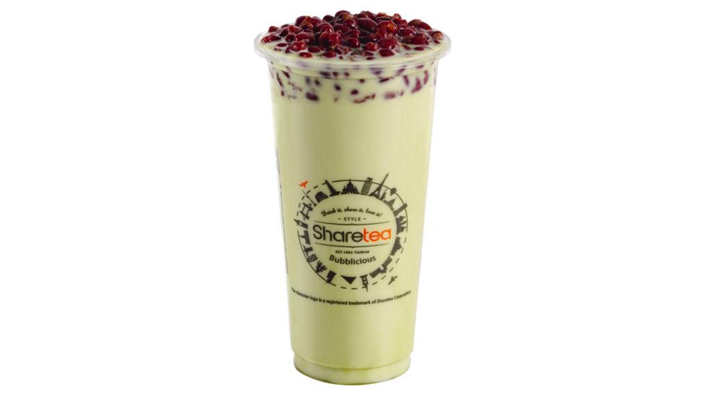 Matcha Red Bean Milk Tea · Japanese powdered green tea with red beans included. Uses non-dairy creamer.