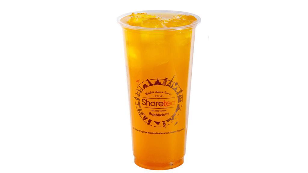 Tropical Fruit Tea · Made with orange, passion fruit jams and jasmine green tea. No toppings included.
