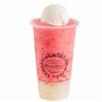 Strawberry Ice Blended w/ Lychee Jelly & Ice Cream · Strawberry smoothie with lychee jelly and ice cream Included. No additional sugar added.