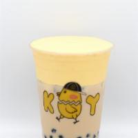Durian Milk Tea · House special milk tea topped with durian cheese foam and fresh durian chunk