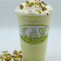 Toasted Pistachio · Pistachio frappe topped with whipped cream and pistachio nuts