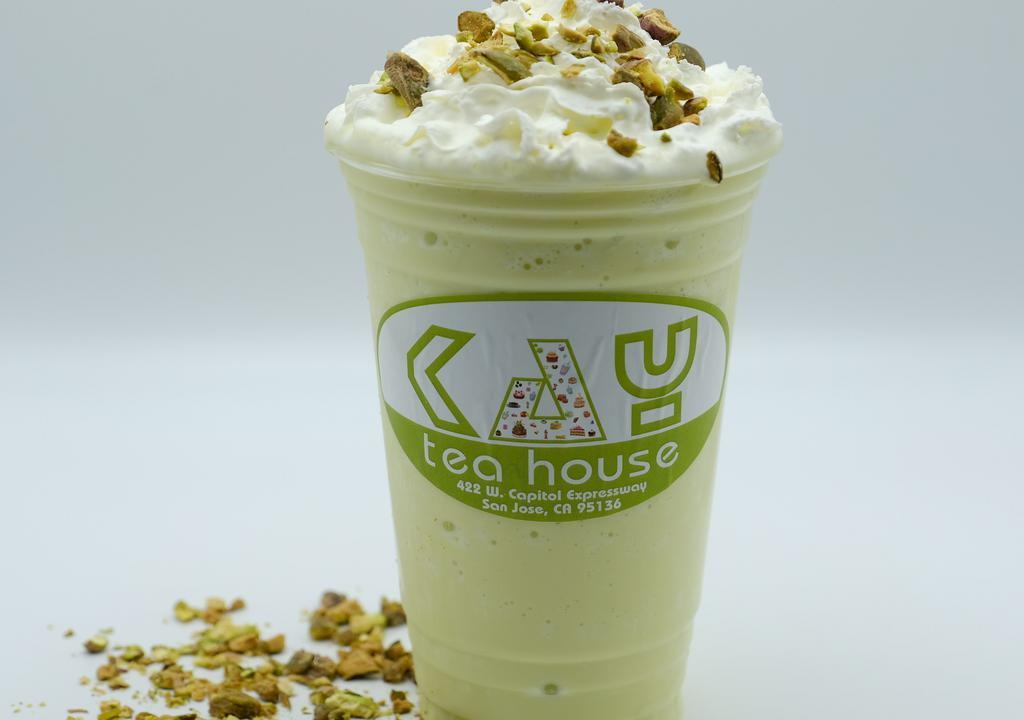 Toasted Pistachio · Pistachio frappe topped with whipped cream and pistachio nuts