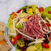 Italian Salad · chopped romaine, bell peppers, salami, mozzarella, kalamata olives, tomatoes, artichoke hear...