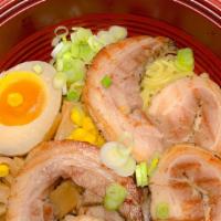 36. Char Siu Noodles · Barbecued pork, egg and noodles.