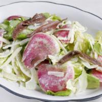 Lattuga · Butter lettuce, anchovy, Parmiggiano, radish, and fennel.