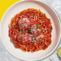 Lightyear Linguini e Meatballs · Fresh linguine and homemade ground beef meatballs served with rossa (red) sauce, red pepper ...