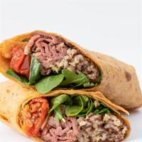 Chimichurri Steak Wrap · Steak, Super Greens, Grain Blend, Roasted Tomato, Chimichurri, Vegan Garlic Aioli, Sunflower...