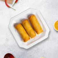 Here Comes The Spring Roll · Seasonal vegetables wrapped in rice wrapper and fried until golden crisp. 3 pieces.