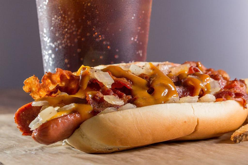 Wayback Dog · Bacon, cheese, grilled onions, Wayback gold sauce