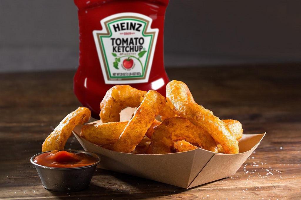 Onion Rings · Crispy battered rings with a side of whichever dipping sauce you'd like or America’s Favorite Ketchup® from Heinz®. There's no way to go wrong here.