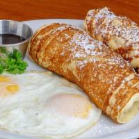 Pigs In A Blanket · Your choice of two pancakes or french toast wrapped around italian sausage or chicken apple ...