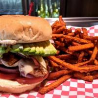 Cali Chicken Burger · mayo, lettuce, tomato, onion, jack, avocado & bacon