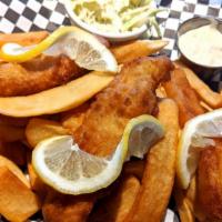 Fish N Chips · made fresh to order; beer-battered Atlantic cod served with tartar sauce & malt vinegar