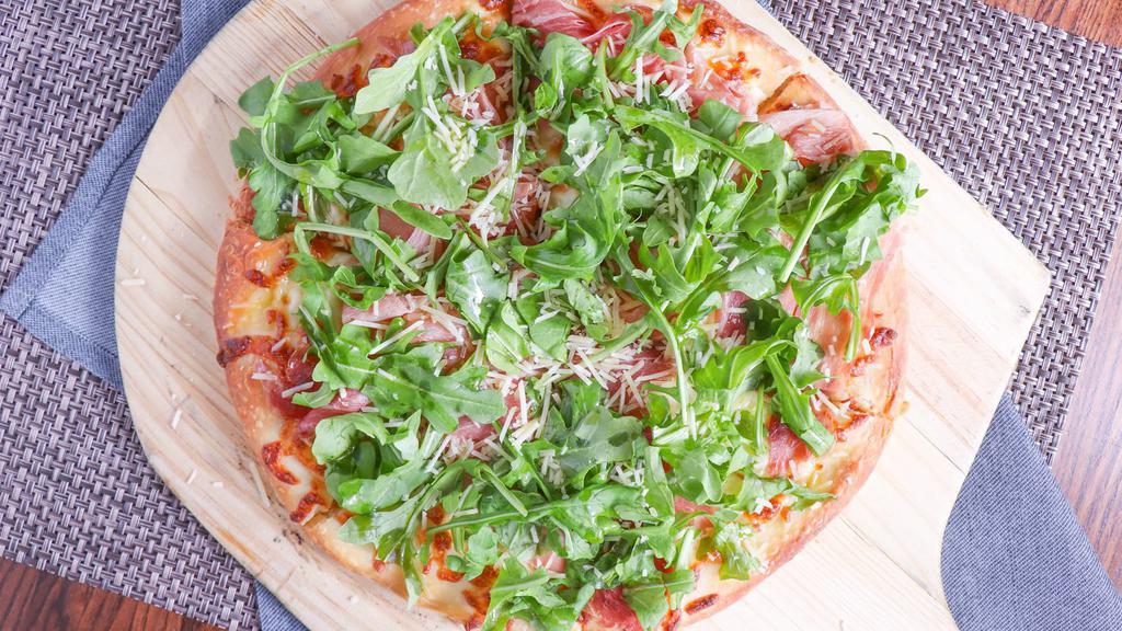 Prosciutto Pizza · Prosciutto, arugula, olive oil.