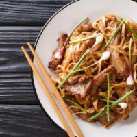 Beef Chow Fun · Wok Fried, Flat Rice Noodles with Spring Onion, Beansprouts, Bell Pepper