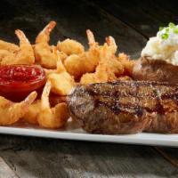 Steak & Crispy Shrimp  · Mini crispy shrimp served with hand-cut 6oz tri-tip steak and choice of side