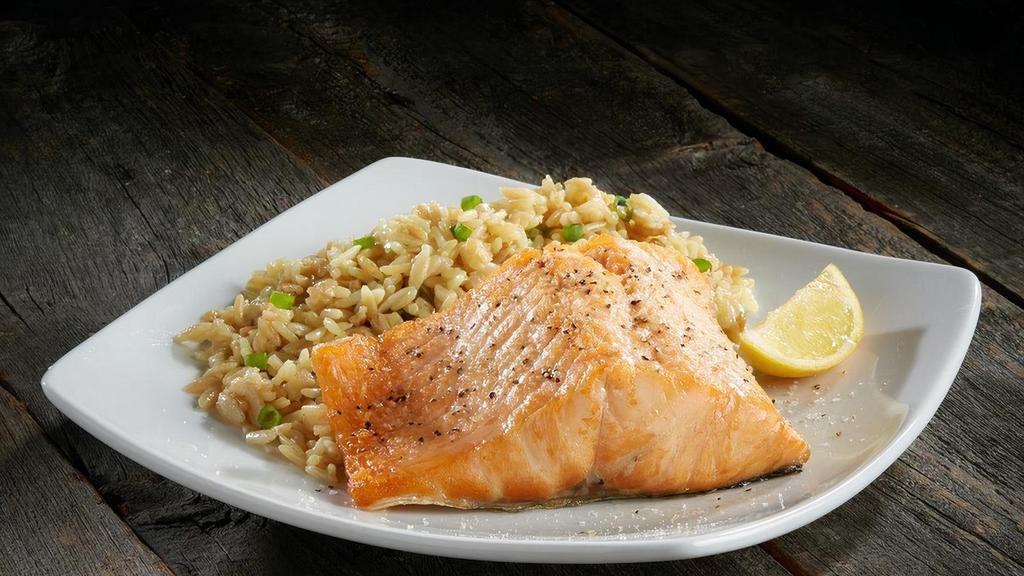 Fresh Grilled Salmon · Choice of side included.