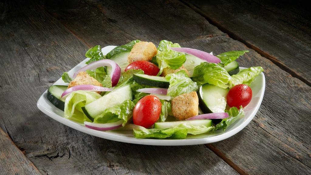 House Side Salad  · Romaine/Iceberg mix, Grape Tomatoes, Cucumber, Red Onion, Shredded Carrot, Croutons with choice of dressing.