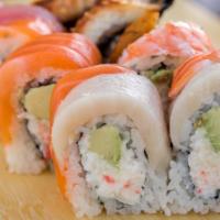 Rainbow · California roll, topped with a variety of fish - chef's choice.
